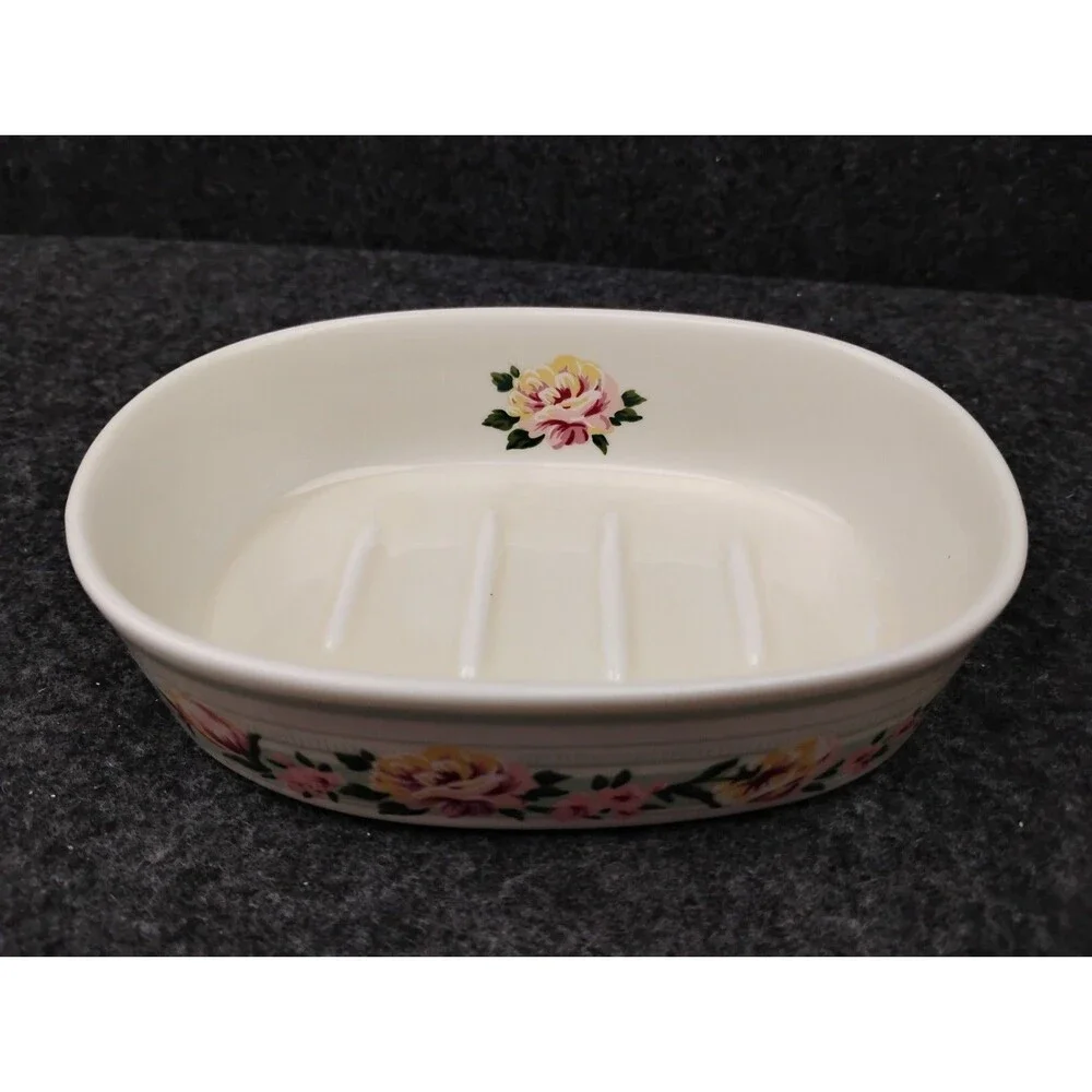 Vintage CROSCILL Porcelain Bathelle Soap Dish Cottagecore Pink Roses Japan